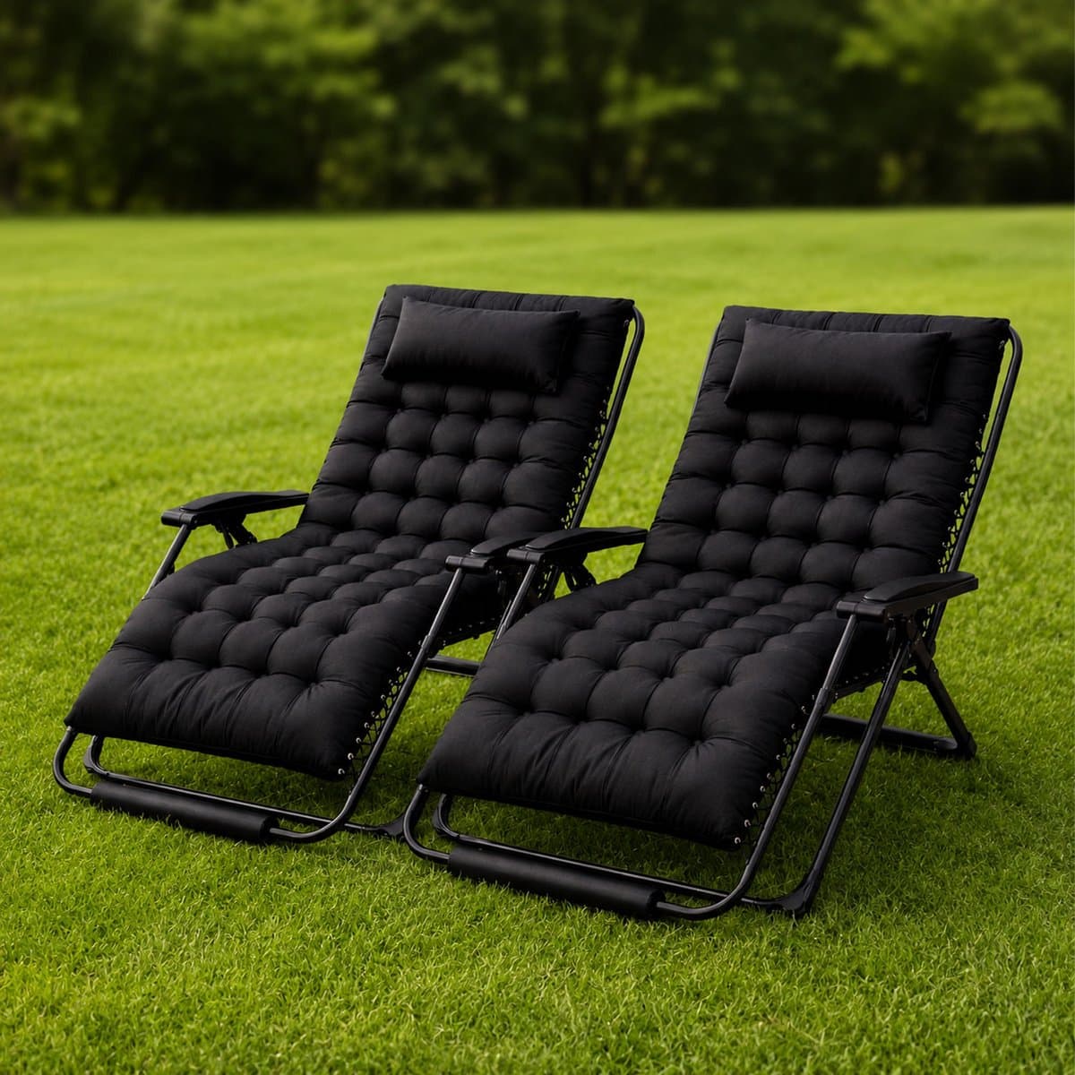 FlinQ 2x XL Relax Tuinstoelen Cloud Comfort Deluxe - Verstelbare Zero Gravity Relaxstoel - Extra breed - Extra dikke kussens - Hoofdkussen & Bekerhouder/Tafeltje - Ligstoel - Tuinmeubelen - Ideale Campingstoel - Ook voor Tuin of Balkon thumbnail 4