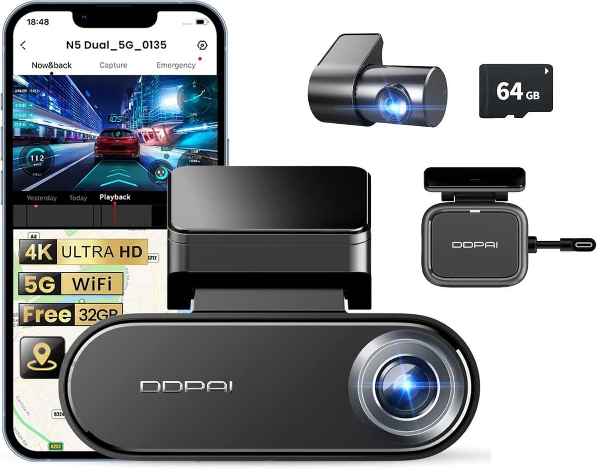 Dashcam met Radar voor Auto met Camera Voor en Achter - 4K Beeld - GPS - Continue Opname - DDPAI N5 DUAL - afbeelding 1