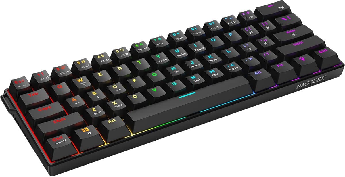 AJAZZ NK61 RGB Mechanisch Toetsenbord – 60% Gaming Keyboard – Hot Swappable – Rode Switches – 61 Toetsen – USB Bekabeld – Zwart thumbnail 7
