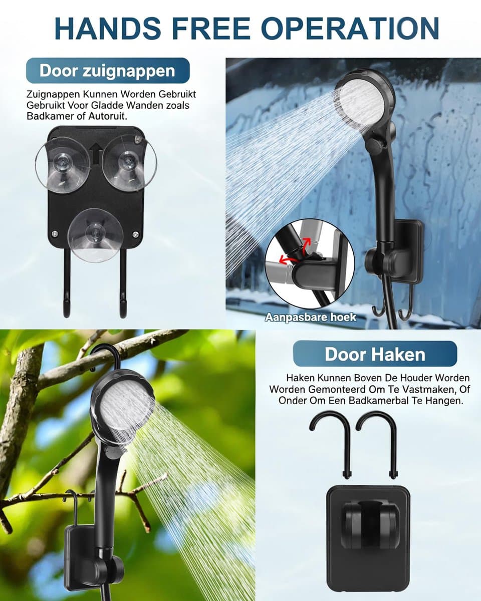 Camping Douche - Draagbare Douche - Buitendouche Camping - Buitendouche - Tuindouche - Lange Levensduur 6000mAh - Intelligente LED-display - Douchekop met 4 Sproeistanden - IPX7 Waterdicht - Voor buiten, Wandelen, Reizen, Auto en Huisdieren - Zwart thumbnail 5