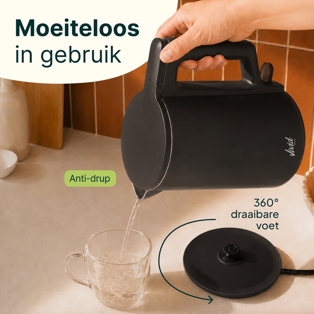 Vivid Green Waterkoker - 1.7L - Dubbelwandig - BPA-vrij - RVS - 2000W - Elektrisch - Zwart thumbnail 7