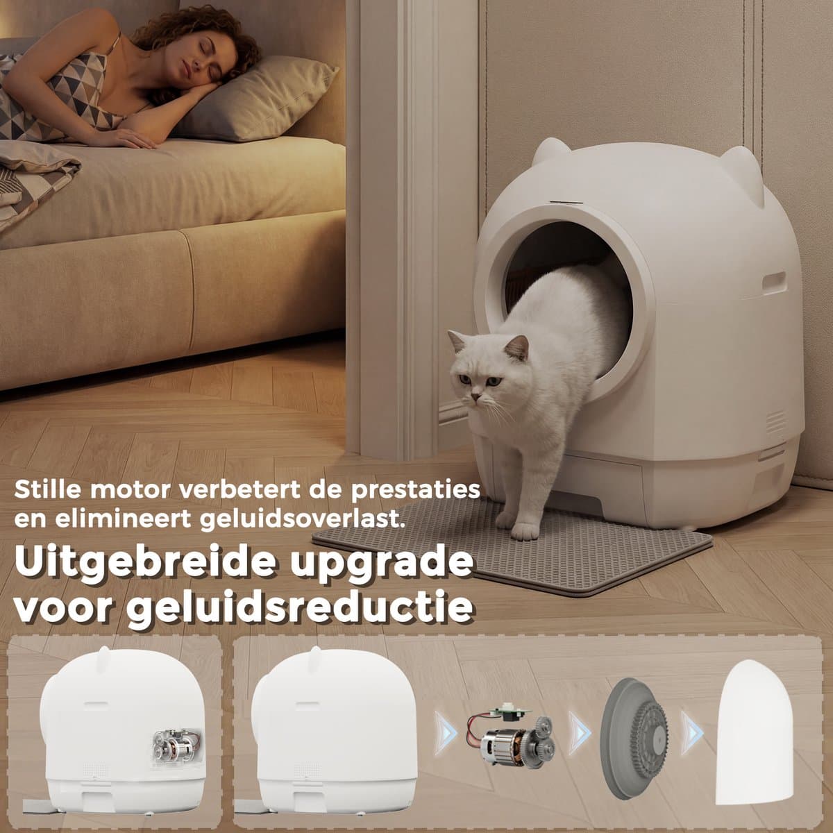 Devoko Automatische Kattenbak XXXL- Zelfreinigende Kattenbak 90L-Ondersteunt bediening via app - Langdurige geurcontrole -Uitgerust met een veiligheidssensor - Wit thumbnail 7