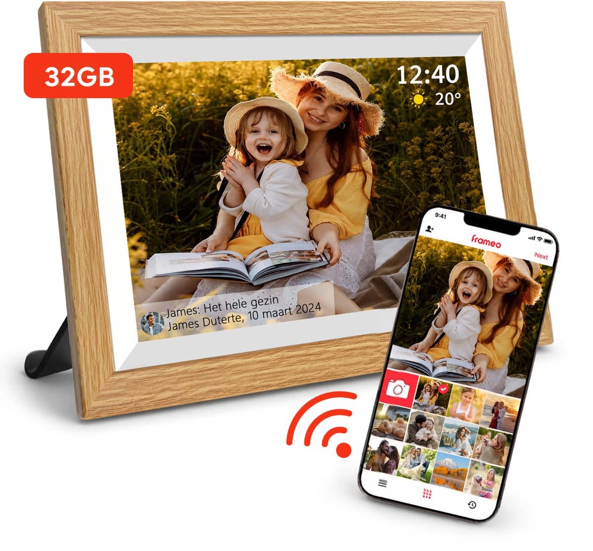 Digitale Fotolijst - Vaderdag cadeau - 10,1 inch - Frameo App - 32GB - Digitale kalender - WiFi - HD IPS Touchscreen - Fotokader - Geweldig cadeau voor Vaderdag om mooie herinneringen te bewaren - afbeelding 1