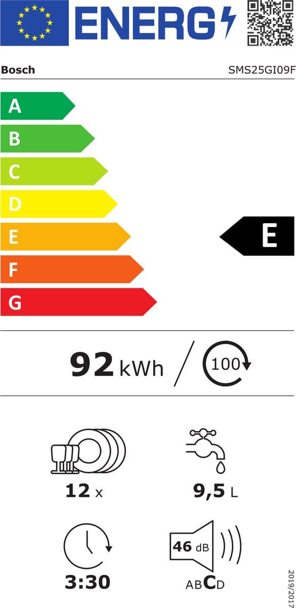 Bosch SMS25GI09F – Vrijstaande Vaatwasser - SilencePlus– RVS – ExtraDry – AquaStop – Eco-pr. - VarioFlex-korven - E label thumbnail 2