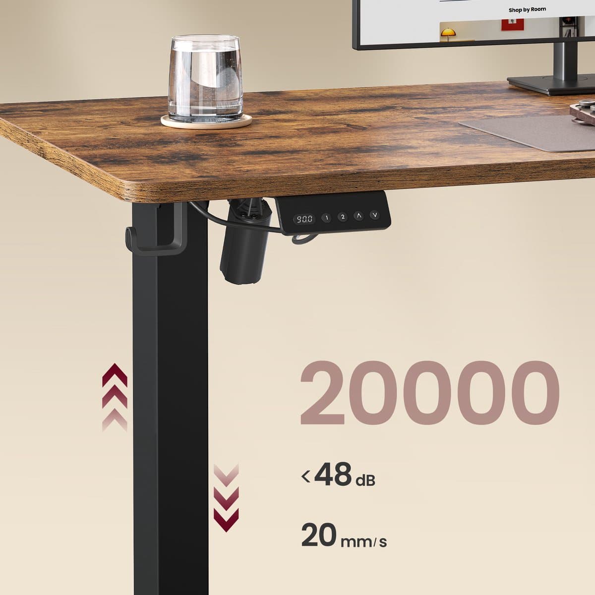 VASAGLE - Elektrisch Zit Sta Bureau - L-vormige Hoektafel - 2 Stopcontacten en 2 USB-A-poorten thumbnail 4