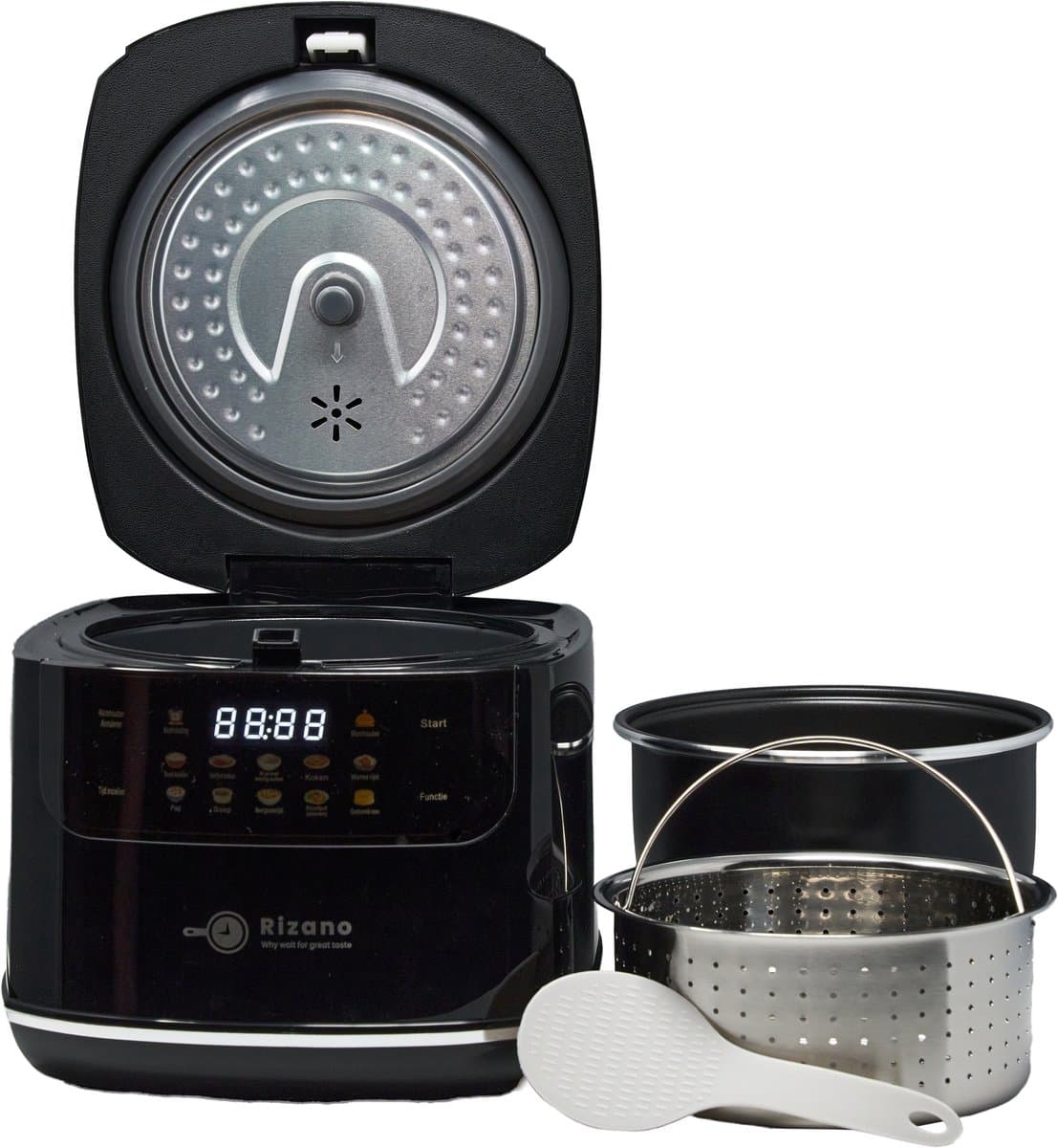 Rizano® Rijstkoker Zwart - 1-4 Personen - Multicooker - Slowcooker - Rice Cooker Klein 2L - Rijststomer - Rijstkoker met Stomer - Soep, Stoofpot & Cake - Anti-aanbak met 3D Warmteverdeling - Touchscreen en 5 Functies thumbnail 2