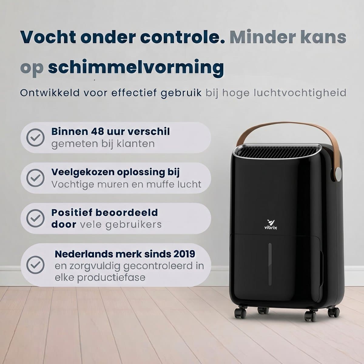 Vibrix DryFlow12 Pro Luchtontvochtiger & Luchtreiniger – 12L per dag – Bediening via App – Ionisator & UV-licht – Wasdroogfunctie – Stil & Energiezuinig – Voor Badkamer, Kelder, Zolder & Slaapkamer – Dehumidifier thumbnail 6