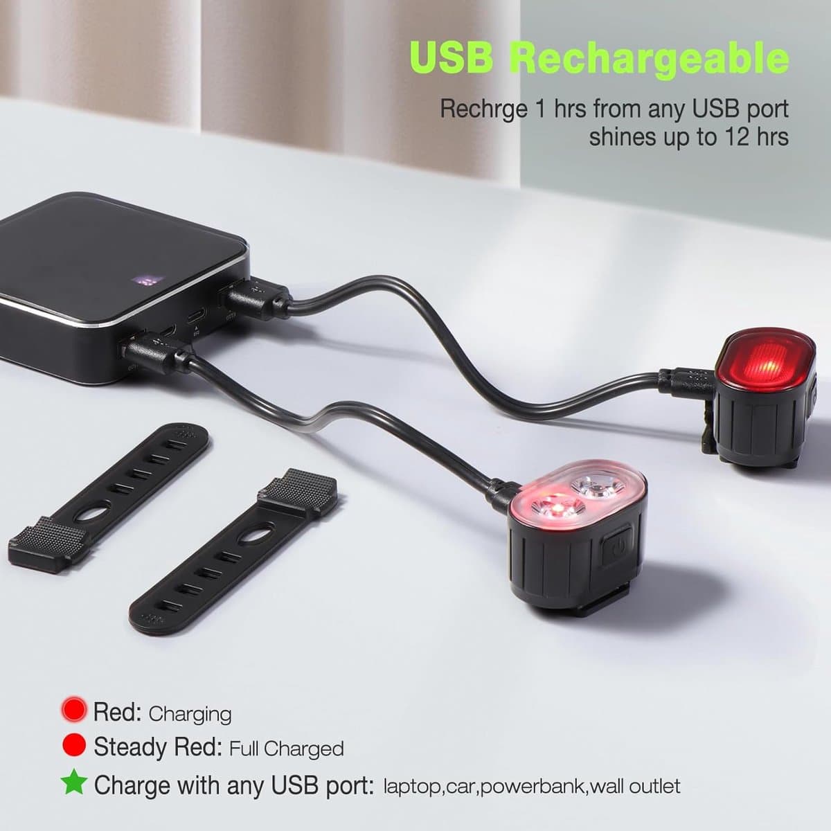 Fietsverlichting Set - Voor en achter - Veilig Fietsen - USB Oplaadbaar - IPX4 Waterdicht - Zwart thumbnail 6