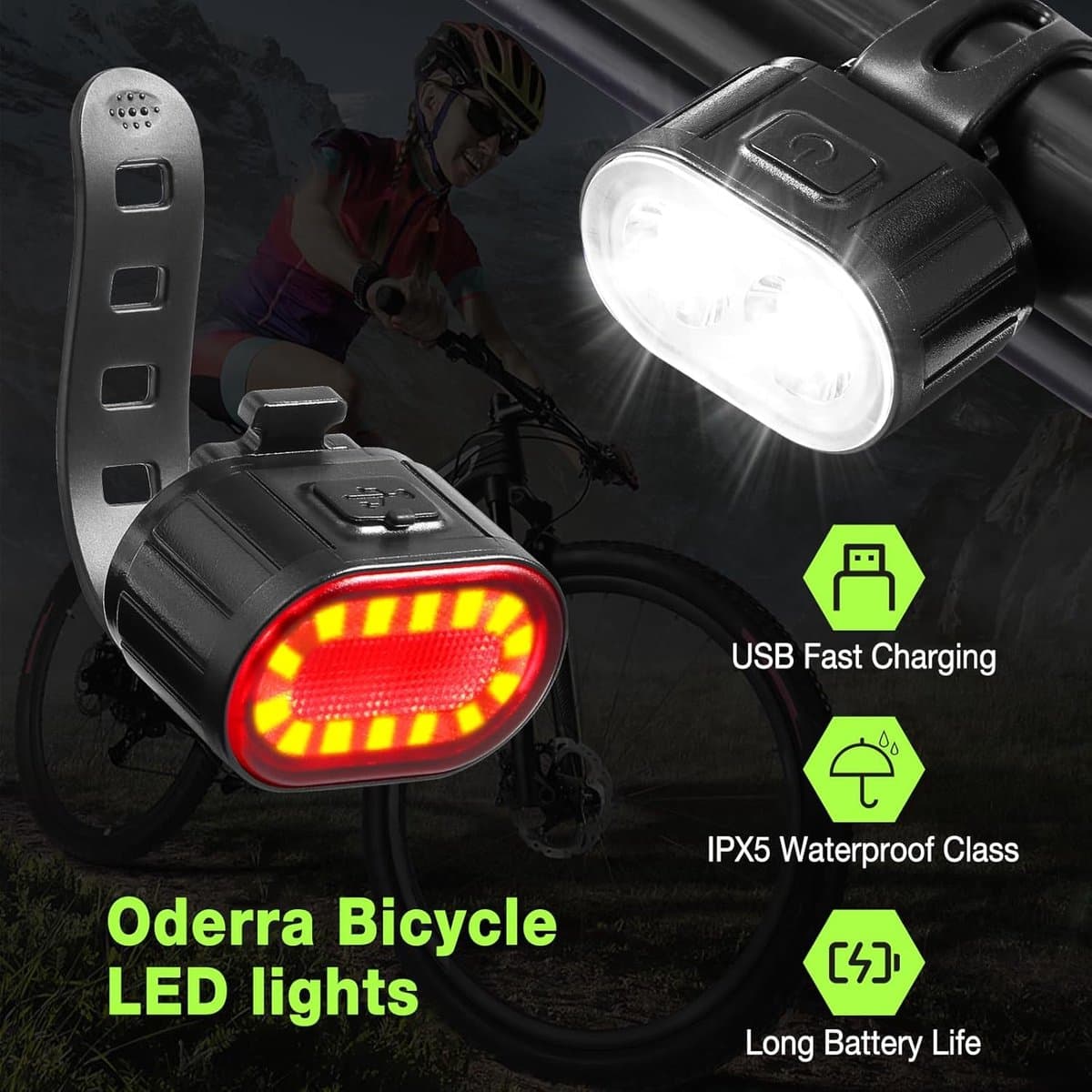 Fietsverlichting Set - Voor en achter - Veilig Fietsen - USB Oplaadbaar - IPX4 Waterdicht - Zwart thumbnail 5