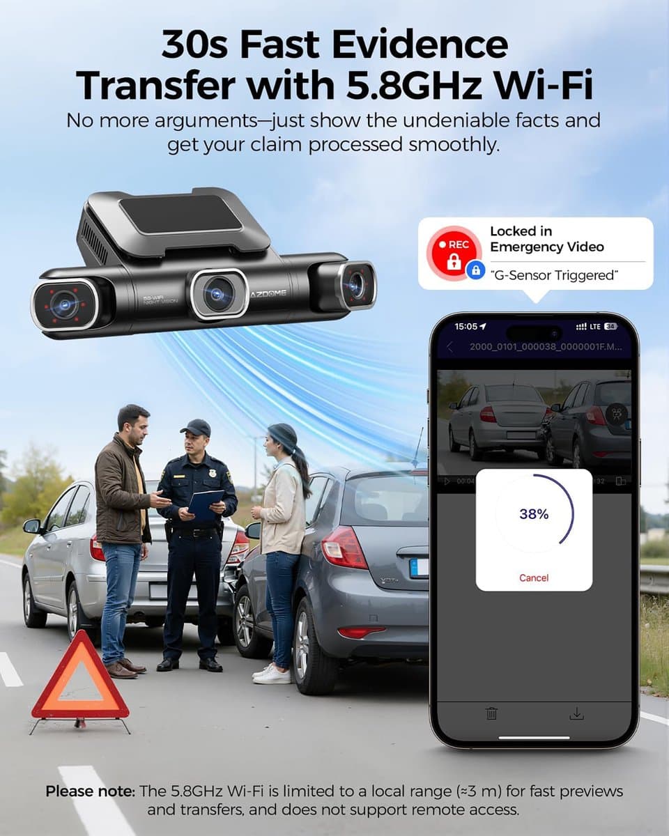 AZDOME M660 2.5K 4CH 360° Dash Cam, Geheugenkaart 256GB + 64GB, 4 Camera's (voor + achter + links + rechts), GPS, 5G WiFi, 3" Touchscreen, G-Sensor & IR Nachtzicht - Professionele Auto Beveiliging - Haarscherpe Nachtzicht - Dashcam Auto 2026 Model thumbnail 5