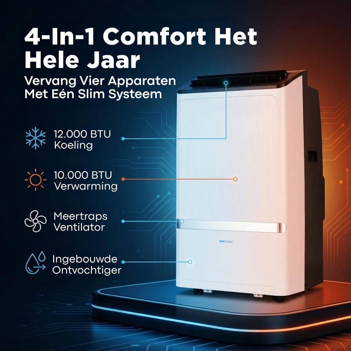 Aironex Mobiele Airco 12000 BTU – App & Afstandsbediening – Stil & Compact – Mobiele Airconditioner met Raamafdichting - Mobiele Airco voor Slaapkamer, Woonkamer, Kantoor thumbnail 3