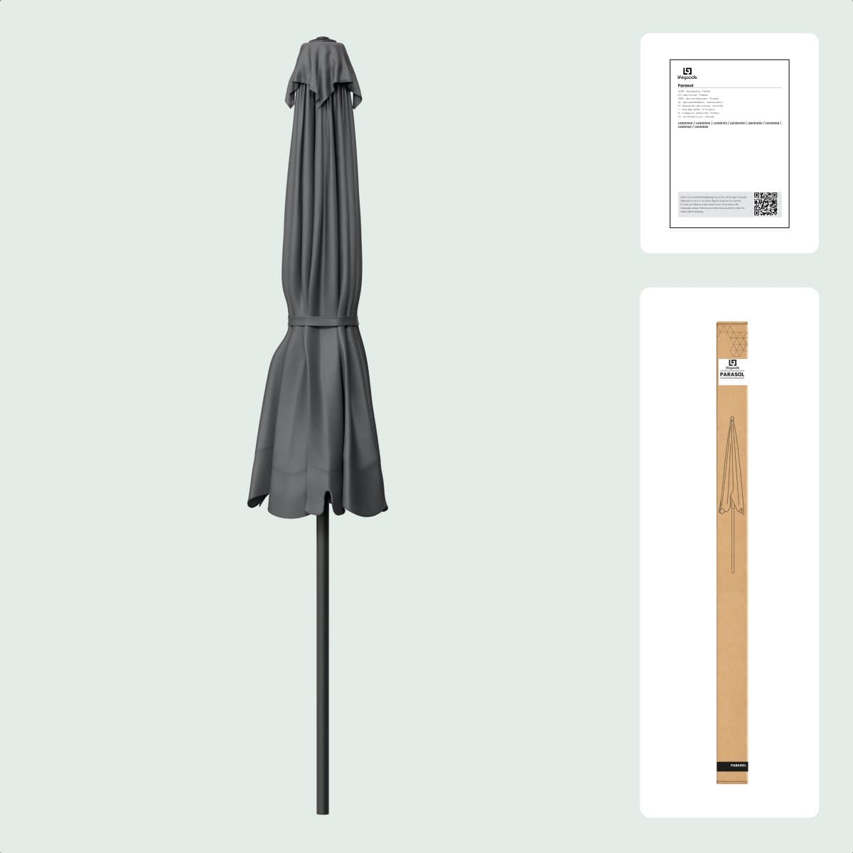 LifeGoods Parasol - Tuin - Balkonparasol - 200x125cm - 30° Kantelbaar - Waterdicht - UPF50+ - Donkergrijs thumbnail 7
