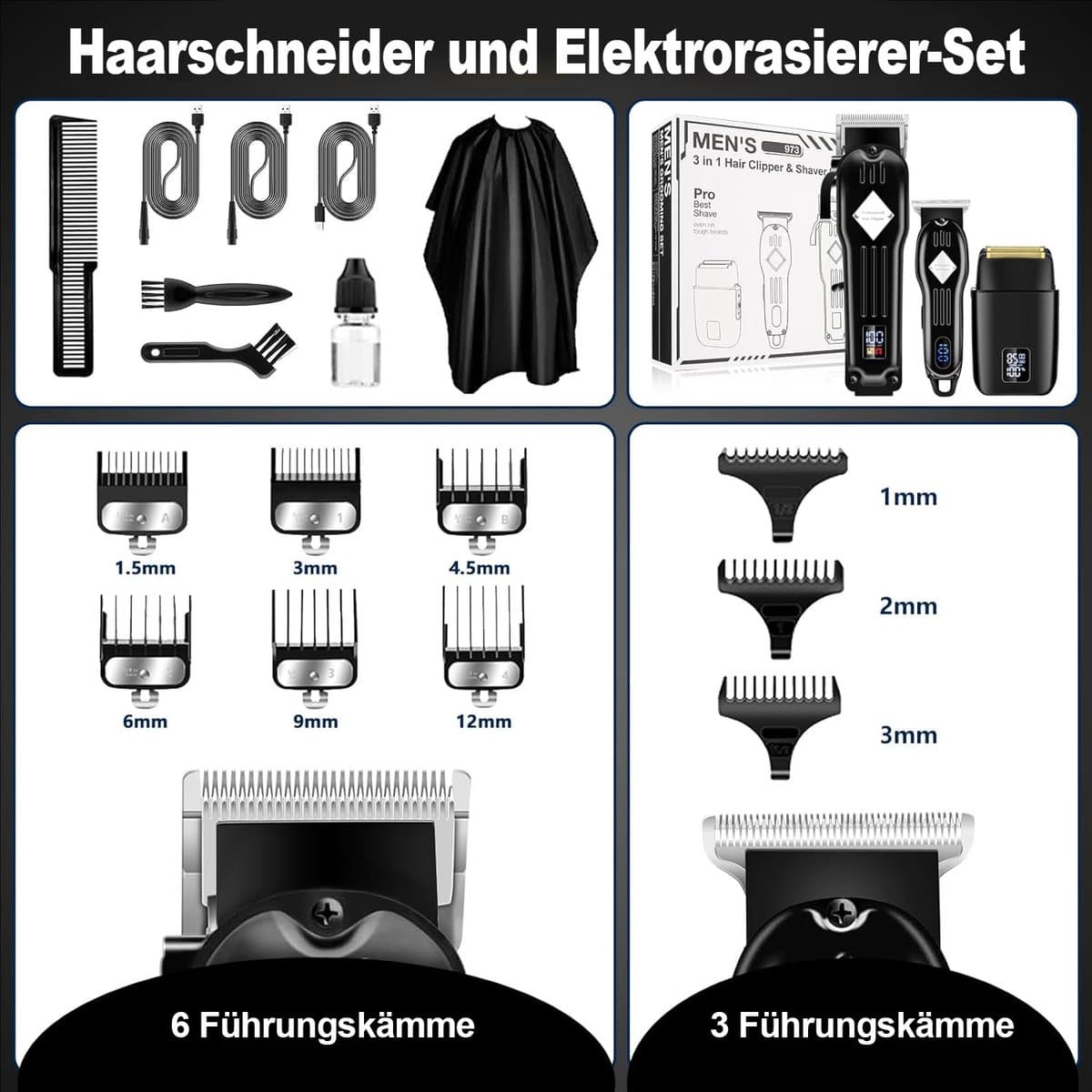 MIVRAY Tondeuses - Oplaadbare Tondeuse Set met Haar Tondeuse en Trimmer Set, Professionele Tondeuse voor Thuis, Kapsel Tondeuse, Metaal Roestvrij Staal, Zwart thumbnail 8
