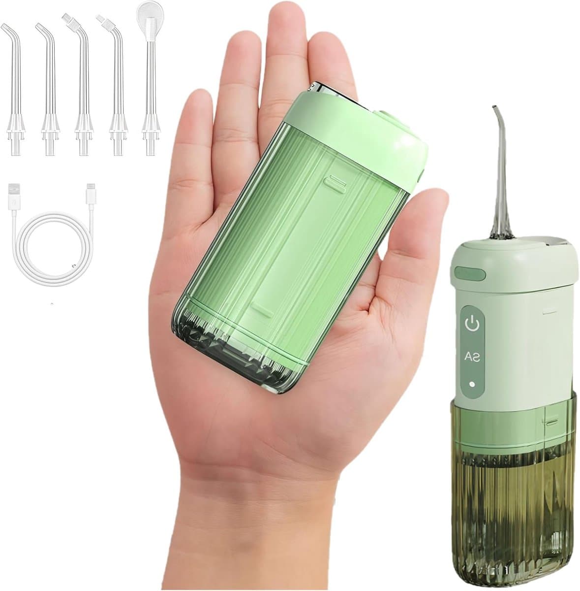 200ML Telescopische Watertank - Draadloze Waterflosser - 4 Werkstanden & 5 Opzetstukken - IPX7 Waterdicht - Oplaadbare Mondirrigator - Groen