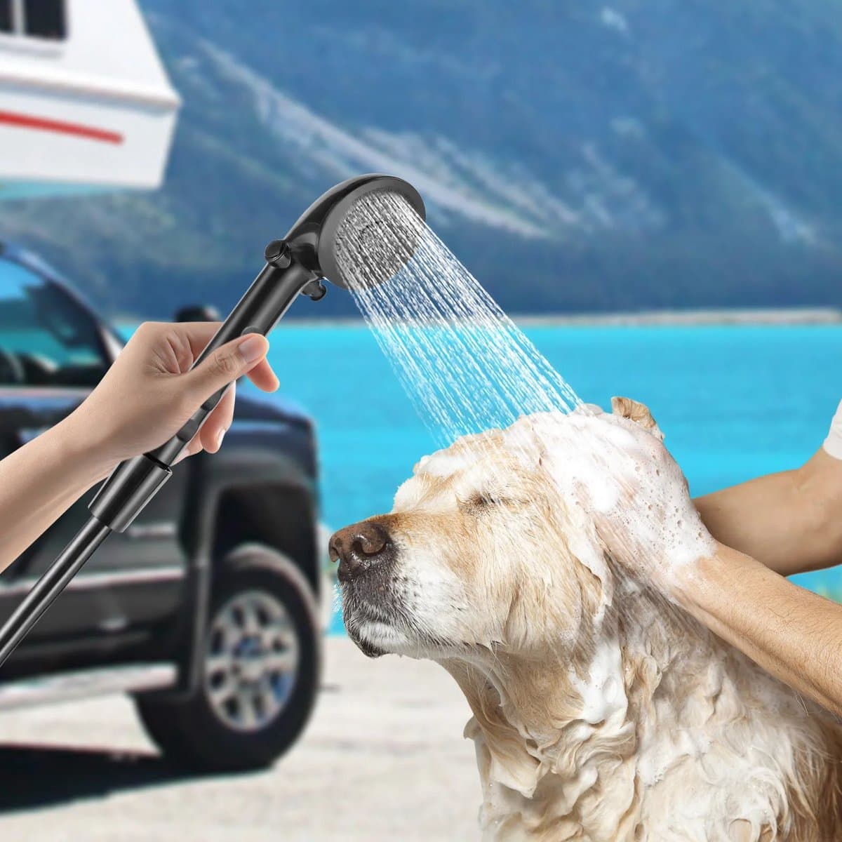 RosaBloom Buitendouche - Warm en Koud Water - Inclusief Slang 1.50 Meter en Douchekop - Voor Camper, Caravan en Boot - Wandmontage - Zwart thumbnail 3