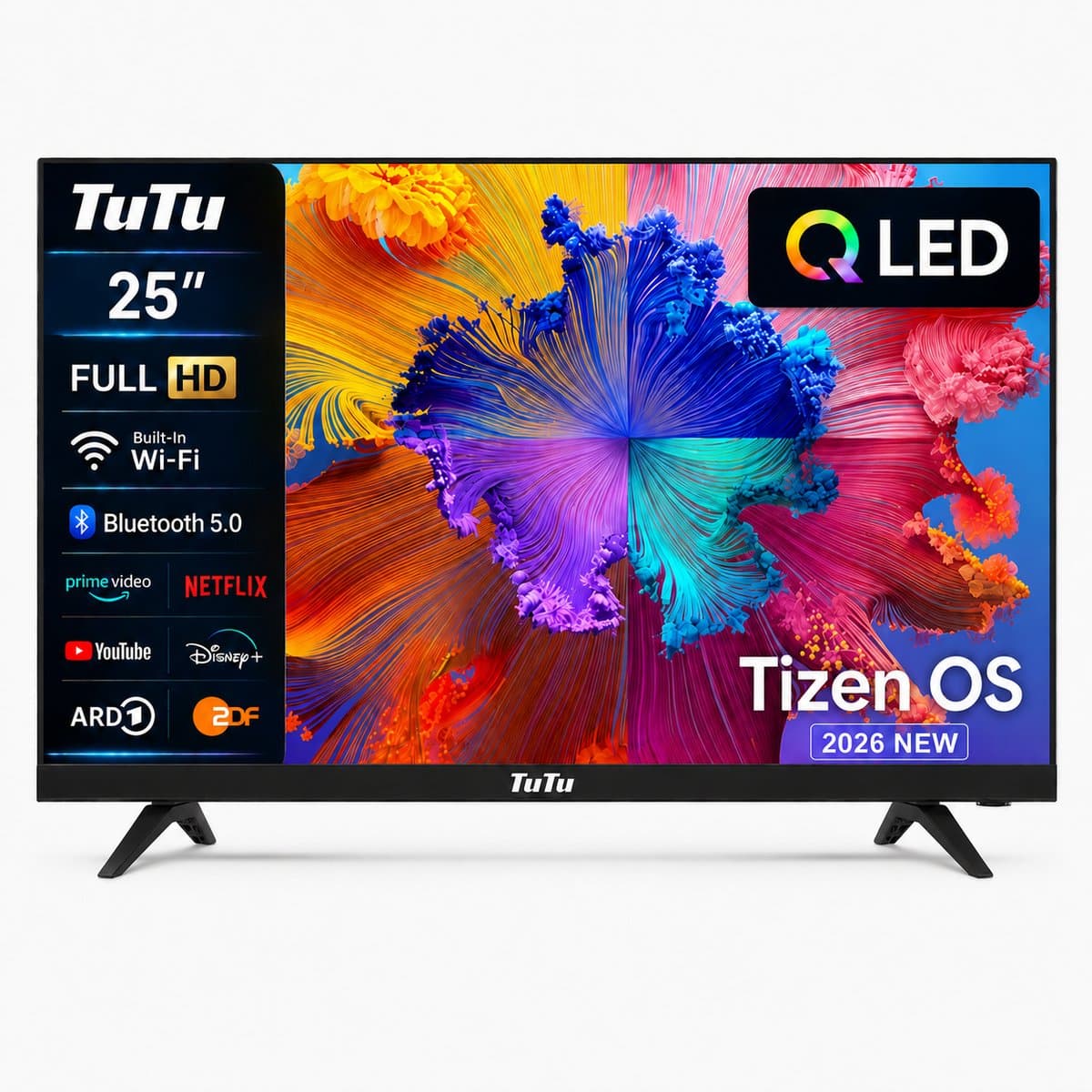 TuTu Tizen by Samsung Smart TV - LED Full HD - 25 inch/64 cm - Streaming apps - AirPlay - Hotelmodus - HDMI x3, USB x2, CI+ - Tripple Tuner DVB-T/T2/S/S2/C - Frameless Design - TU25Q1FQ-T8