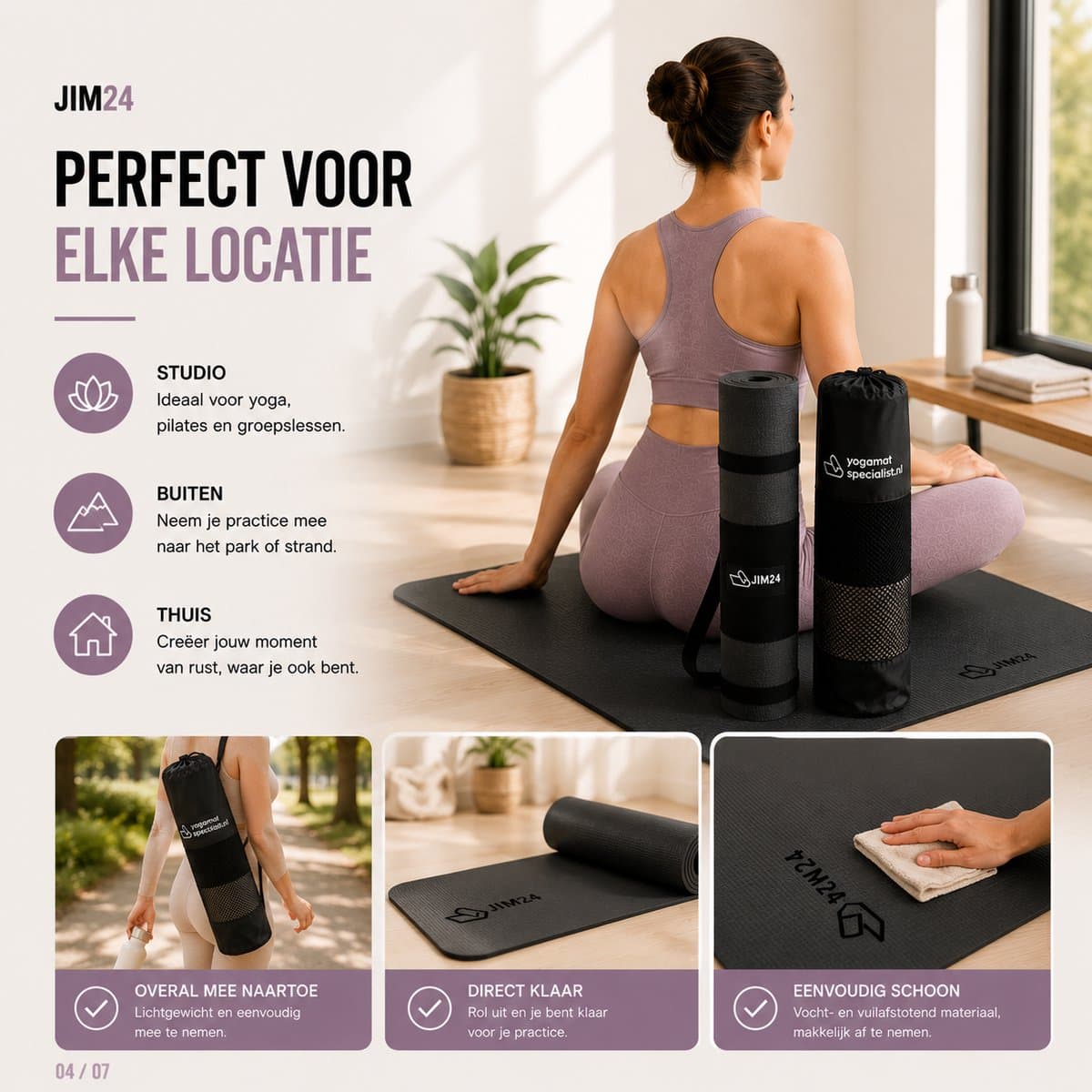 Jim24 Yogamat - Yoga Mat Antislip - Fitness Mat - Sportmat - Pilates Mat - Slijtvast - Extra Dikke Gym Mat - Duurzaam TPE - Incl. Draagtas en Riem - Zwart thumbnail 8