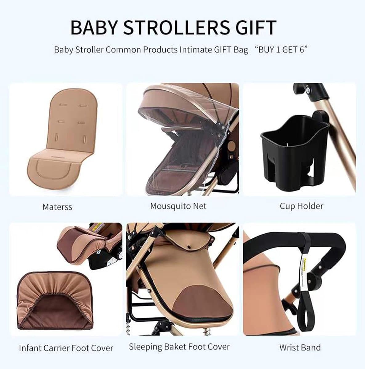 Luxe 3-in-1 Kinderwagen - Wandelwagen - Autostoeltje - Buggy - Inklapbaar - Khaki/Bruin - 0-36 Maanden thumbnail 2