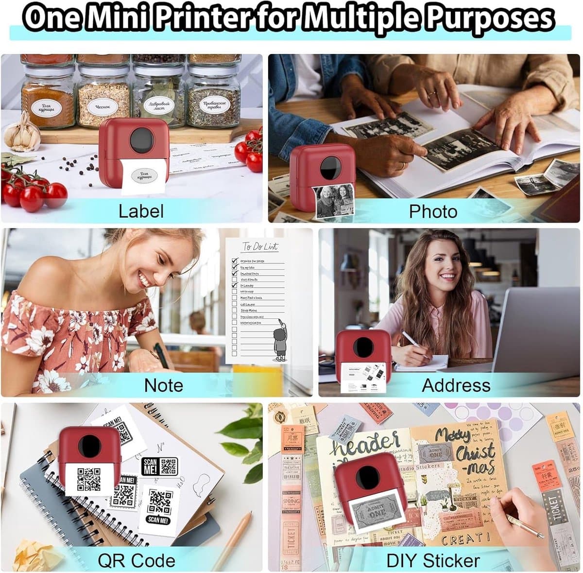Mini Printer - Draagbare Printer - Foto's Printen - Inclusief 10 Rollen Papier - 82 x 82 x 45 mm thumbnail 4