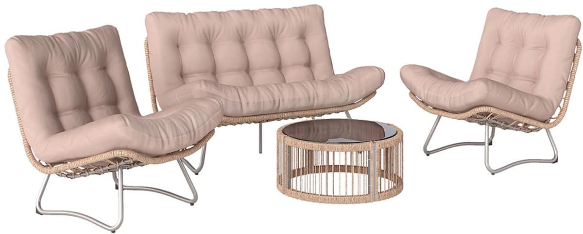 Pugsdrly Tuinset 4-delig polyrotan loungeset met tweezitsbank, 2 fauteuils, glazen tafel, brede & diepe zitting, dikke kussens thumbnail 2