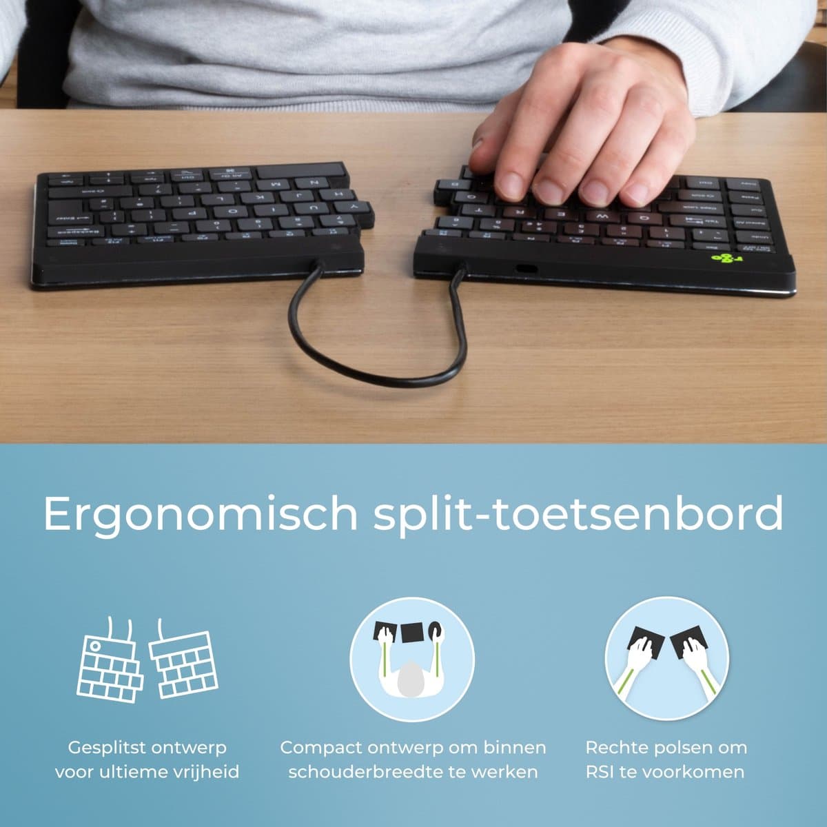R-Go Split Break - Ergonomisch Toetsenbord & Vilten Etui - Bluetooth - Break software - QWERTY US - Draadloos - Zwart thumbnail 6