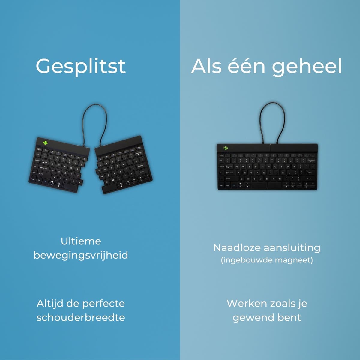 R-Go Split Break - Ergonomisch Toetsenbord & Vilten Etui - Bluetooth - Break software - QWERTY US - Draadloos - Zwart thumbnail 4