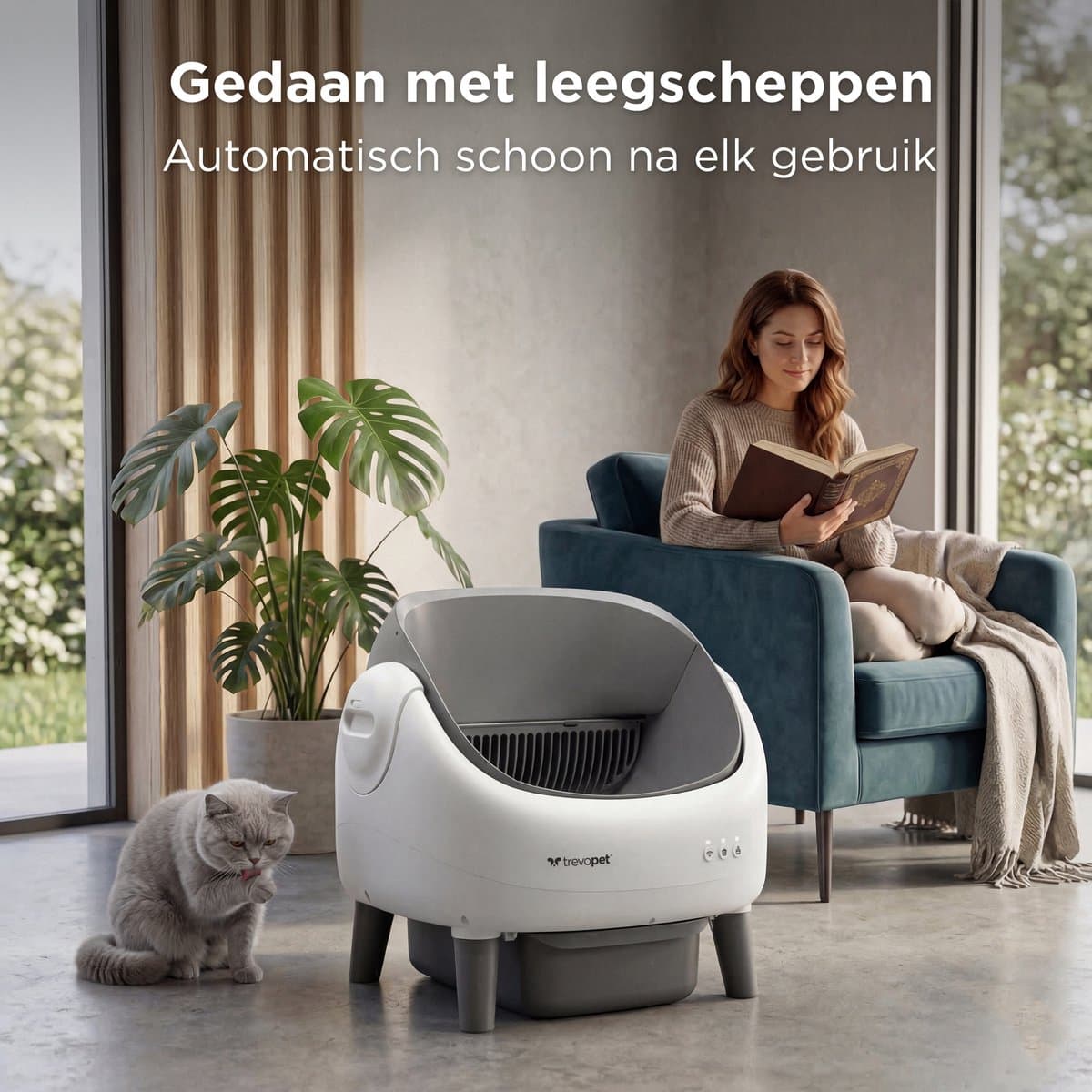 TrevoPet® Air - Automatische Kattenbak met App - Zelfreinigend & Veilig - Voor Katten tot 12KG - Incl. Mat, 60 Afvalzakjes & Accessoires - 10L Afvalbak - Wit & Grijs thumbnail 2