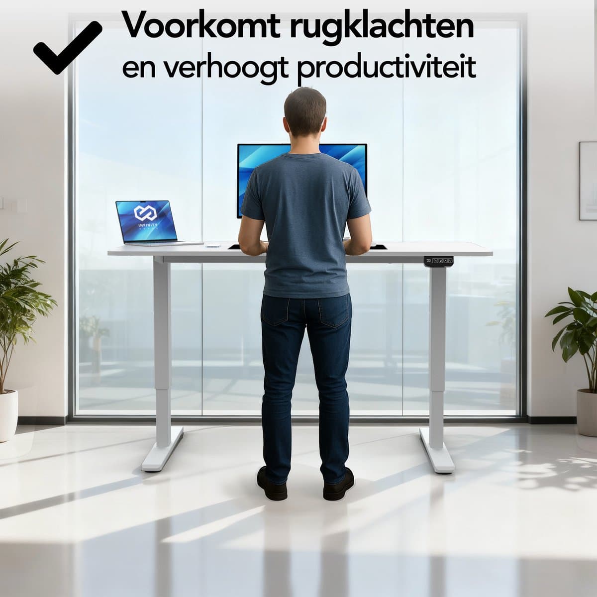 Infinity Goods Zit Sta Bureau - Elektrisch Verstelbaar In Hoogte - 120 x 60 CM - Geheugenfunctie - Wit thumbnail 3