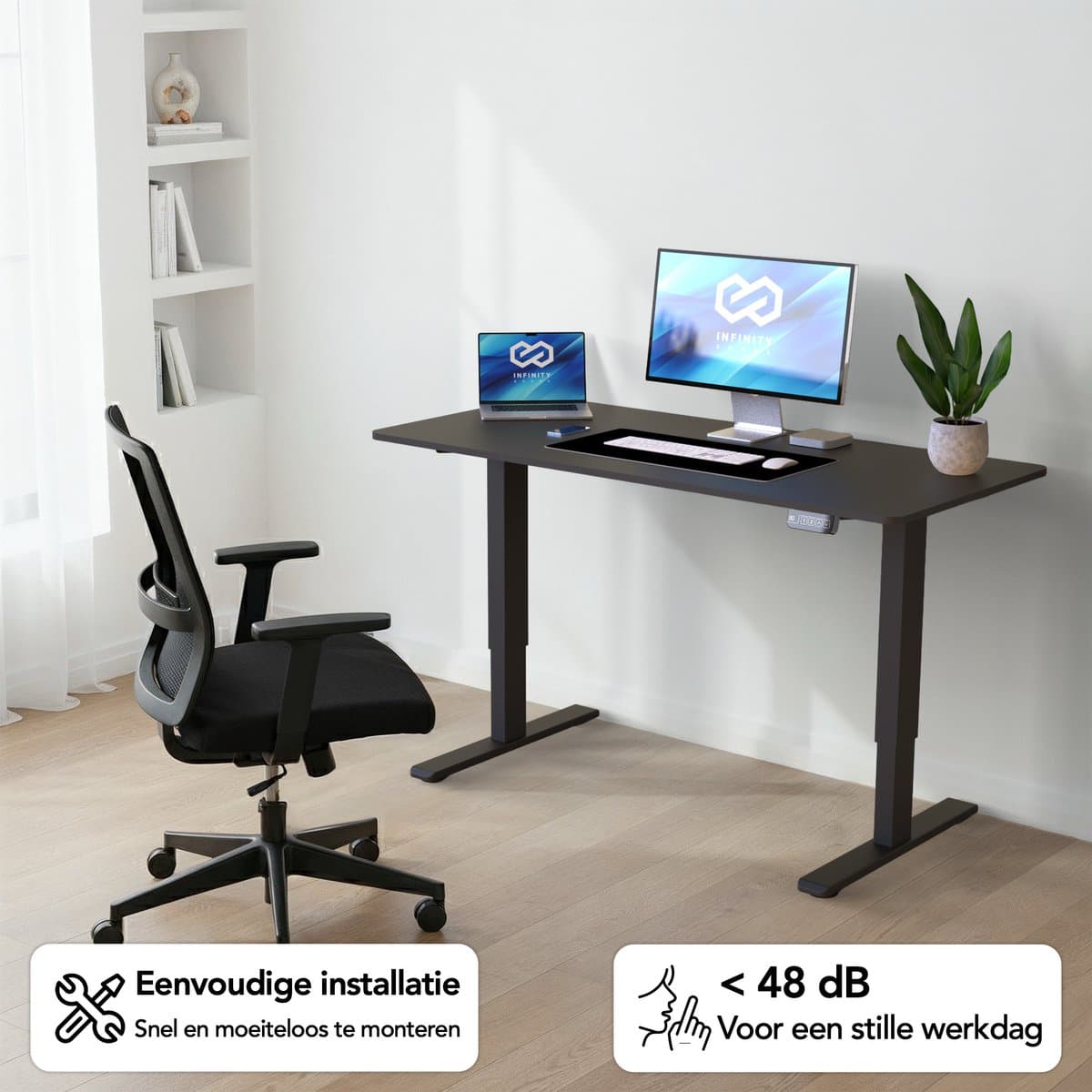 Infinity Goods Zit Sta Bureau - Elektrisch Verstelbaar In Hoogte - 120 x 60 CM - Geheugenfunctie - Zwart thumbnail 4