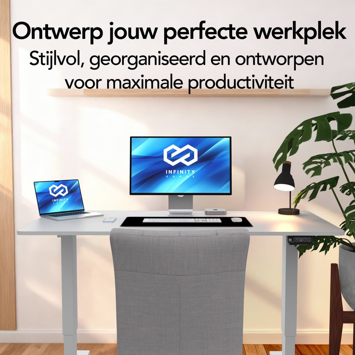 Infinity Goods Zit Sta Bureau - Elektrisch Verstelbaar In Hoogte - 140 x 60 CM - Geheugenfunctie - Wit thumbnail 8