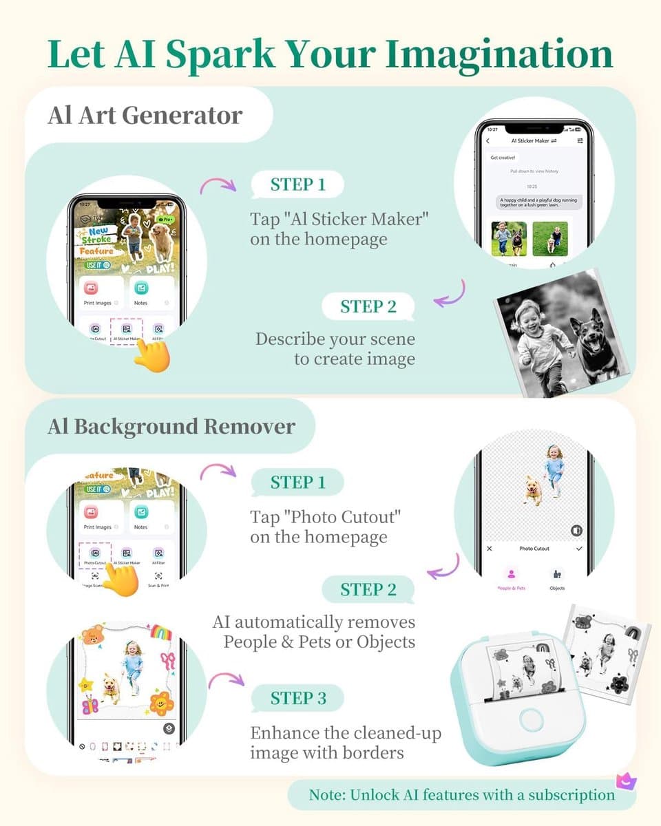 Mini Printer T02 - Smartphone Fotoprinter Bluetooth Thermische Printer - Draadloze Labelmaker & Stickerprinter - voor Cadeaus, Studienotities, Anatomische Diagrammen, Foto's - Zwart - 1 Set thumbnail 7