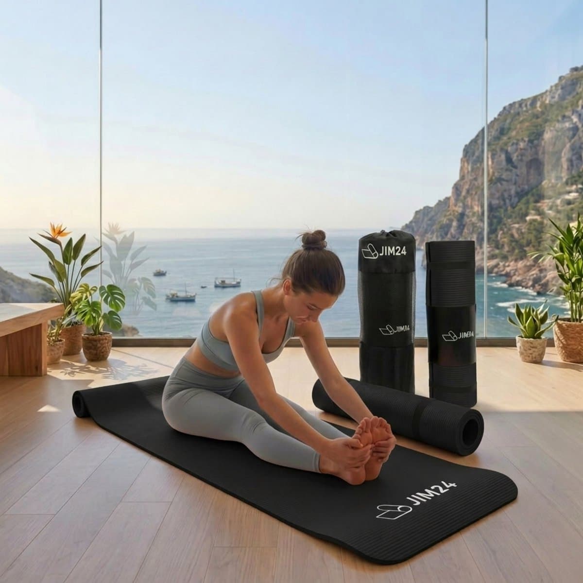 Jim24 Yogamat - Yoga mat Extra Dik - 15 mm - Fitness Mat - Sport Mat - Antislip - Slijtvast - Incl. Draagtas - Zwart thumbnail 2