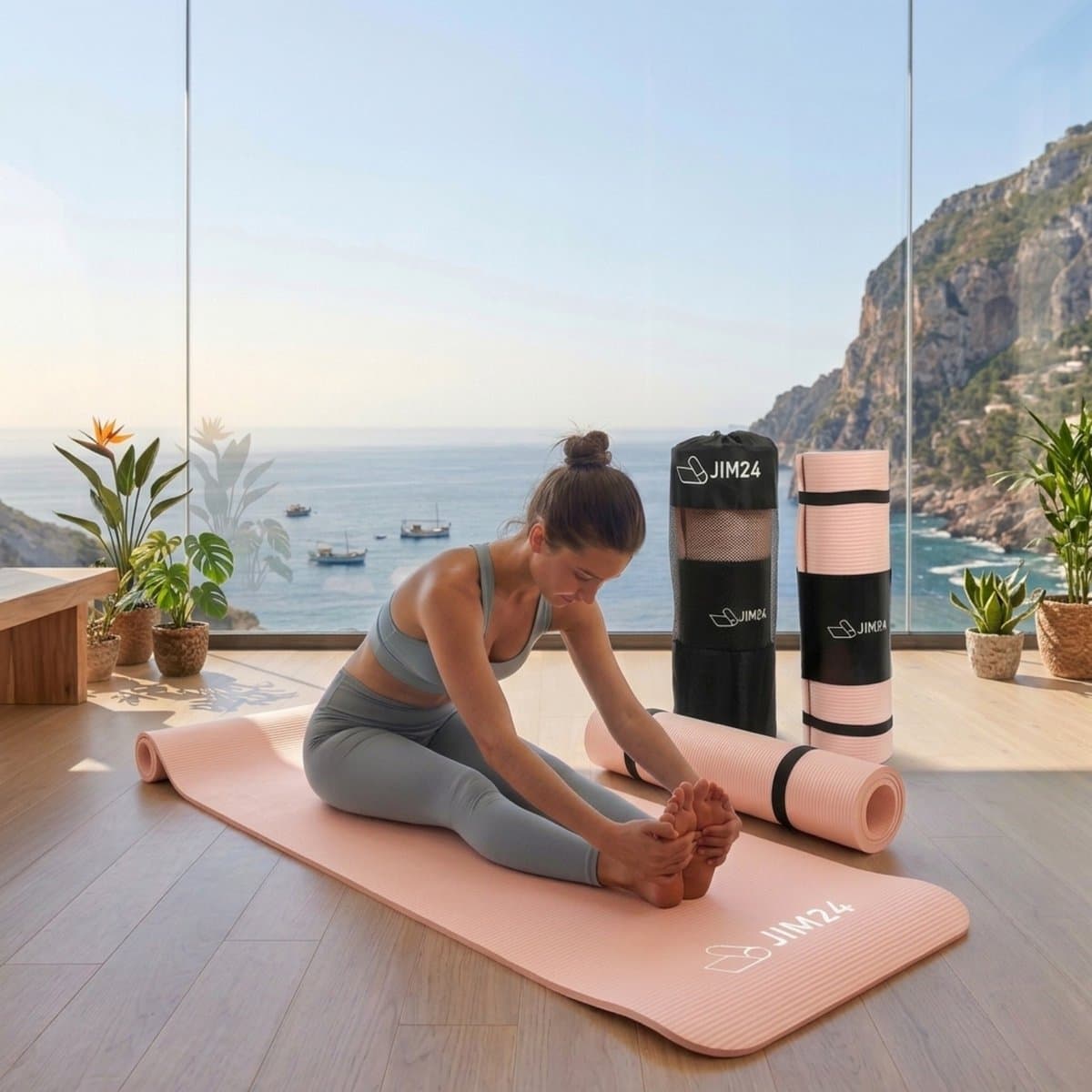 Jim24 Yoga Mat - Yogamat Extra Dik - 15 mm - Fitness Mat - Sport Mat - Antislip - Slijtvast - Incl. Draagtas - DonkerZalm thumbnail 2