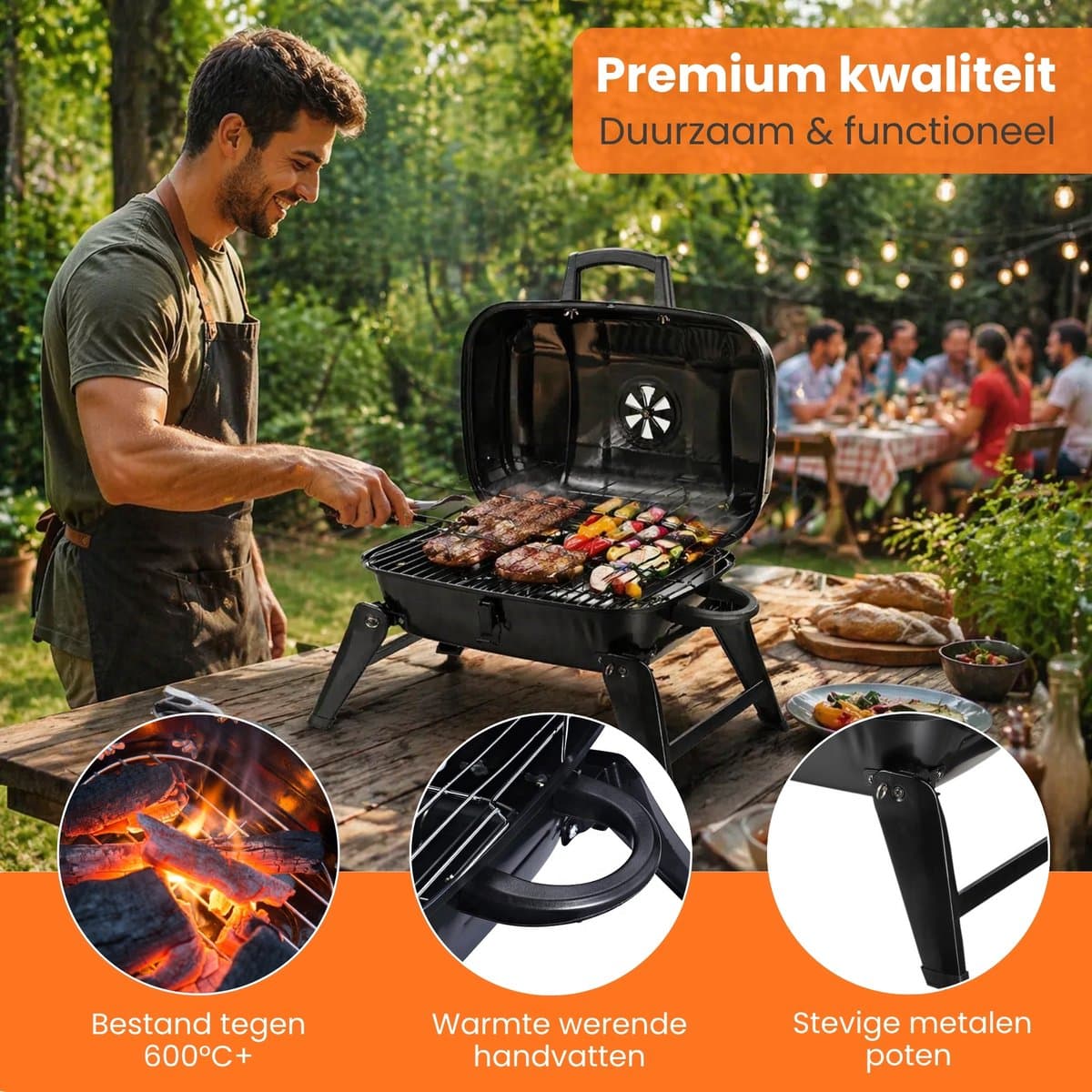 Zenzee® Barbecue - Houtskool - Houtskool BBQ - Tafel BBQ - Balkon BBQ - Camping BBQ - Draagbaar - Zwart thumbnail 2