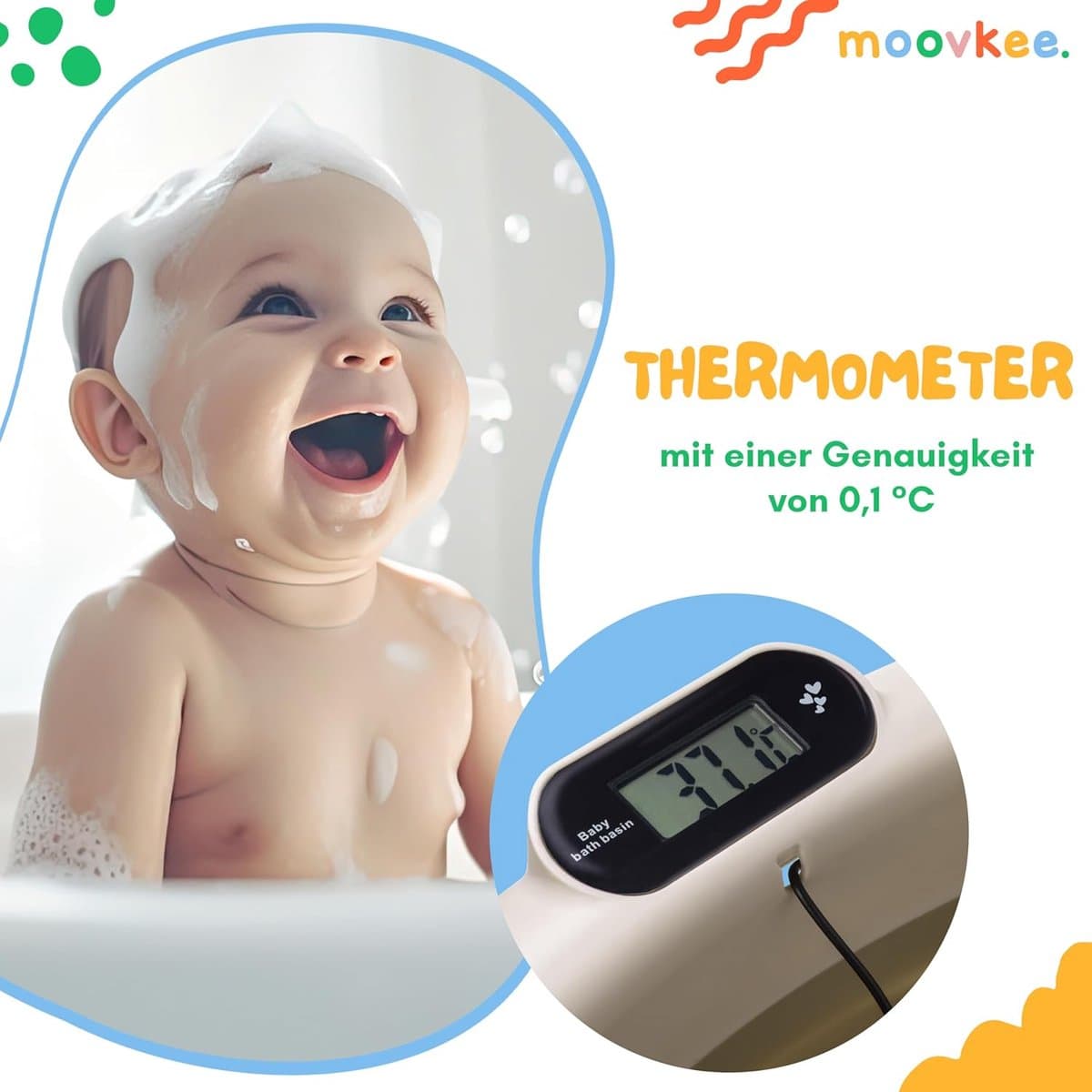 moovkee. Opvouwbaar Babybad 80 cm Beige - Babybadewanne met Thermometer en Badesitz - Antislip Draagbare Babybadkuip voor 0-36 Maanden thumbnail 6
