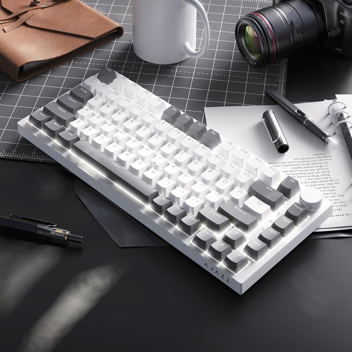 Ajazz AK820 – Mechanisch Toetsenbord 75% – Bedraad USB-C Gaming Keyboard – Hot Swap – Compact QWERTY – 82 Keys – Wit/Grijs thumbnail 5