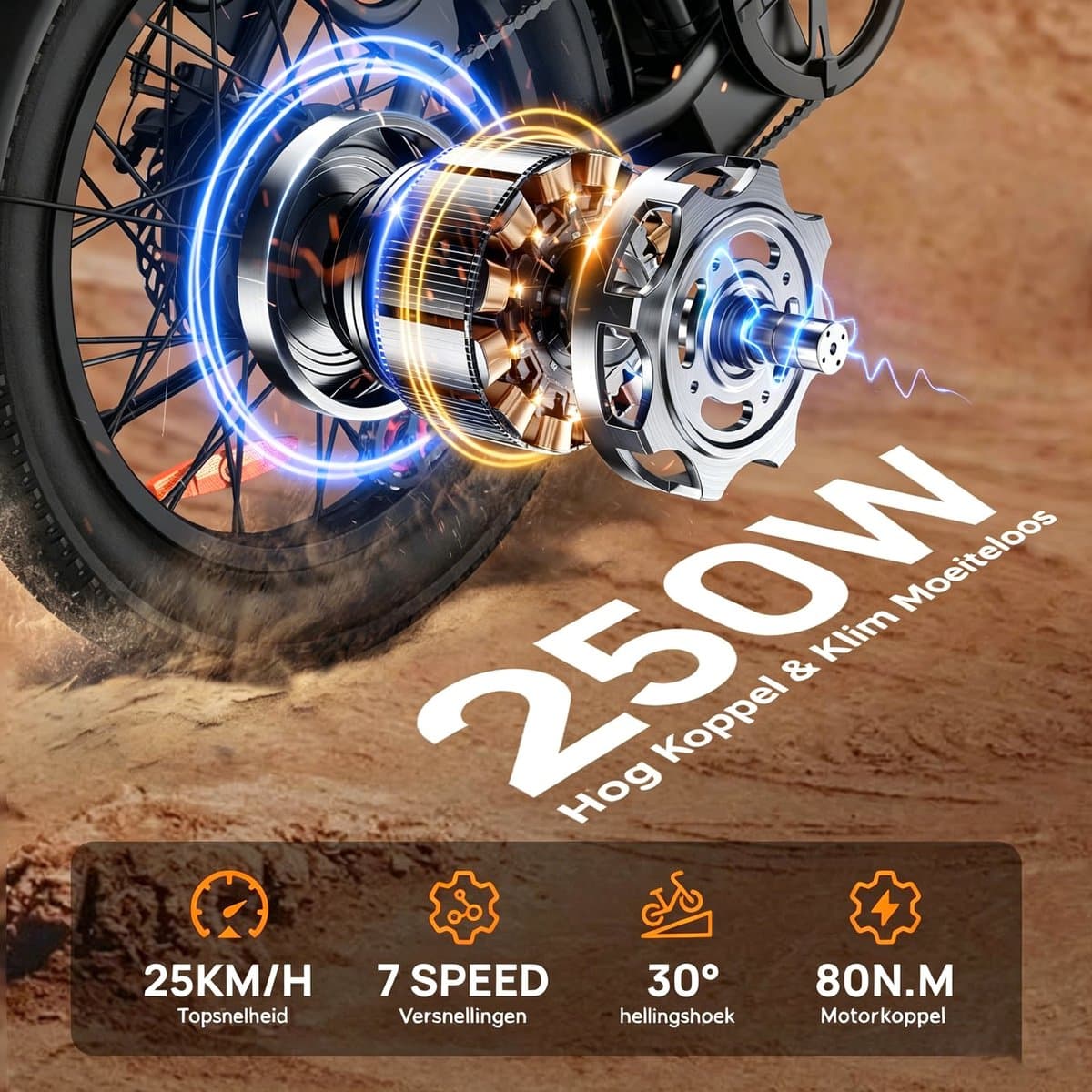 Qekud E20 Elektrische Fiets – 250W - 20 inch Fatbike - 48V 13Ah Accu – 7 versnellingen – Zwart thumbnail 7