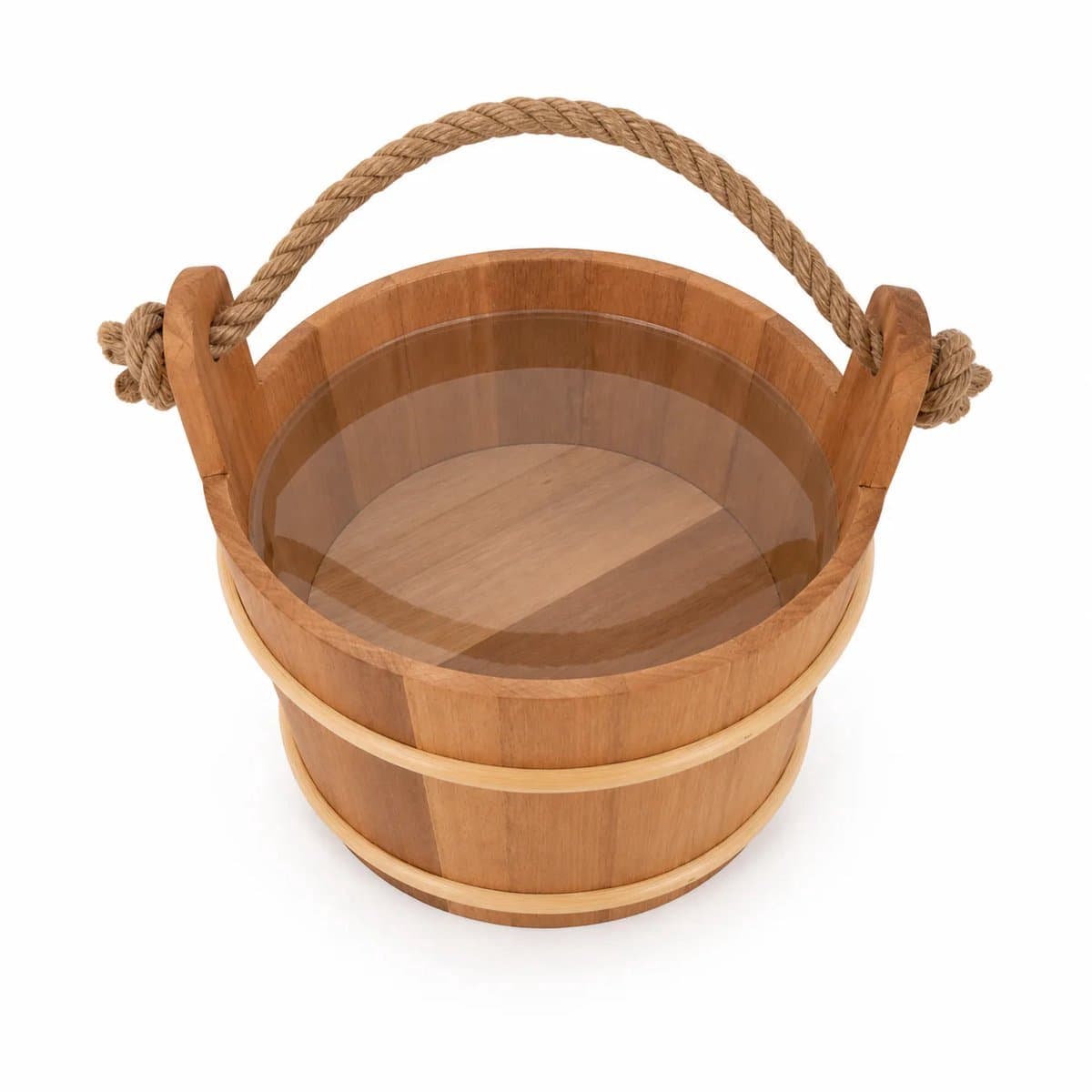 Sauna Emmer met Touw Handvat - Voor Opgieten van Sauna - Met Inzetemmer - Elzenhout - Opgietemmer Sauna - 4 Liter - Sauna Accessoires