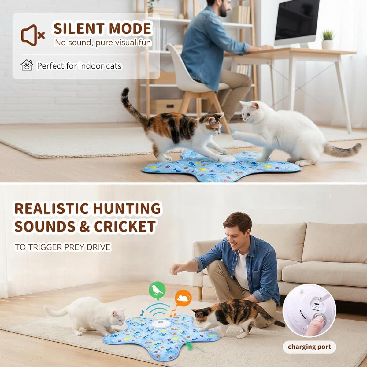 Interactief Kattenspeelgoed - Elektrisch Kattenspeelgoed - Kattenhengel - Verstoppertje Kattenspeeltje - Speelgoed Kat - Kattenspeeltjes Automatisch - Huisdierspeelgoed - Oplaadbaar - Kat Speelhengel met Veren - Kitten Speeltjes - Tegen Verveling thumbnail 5