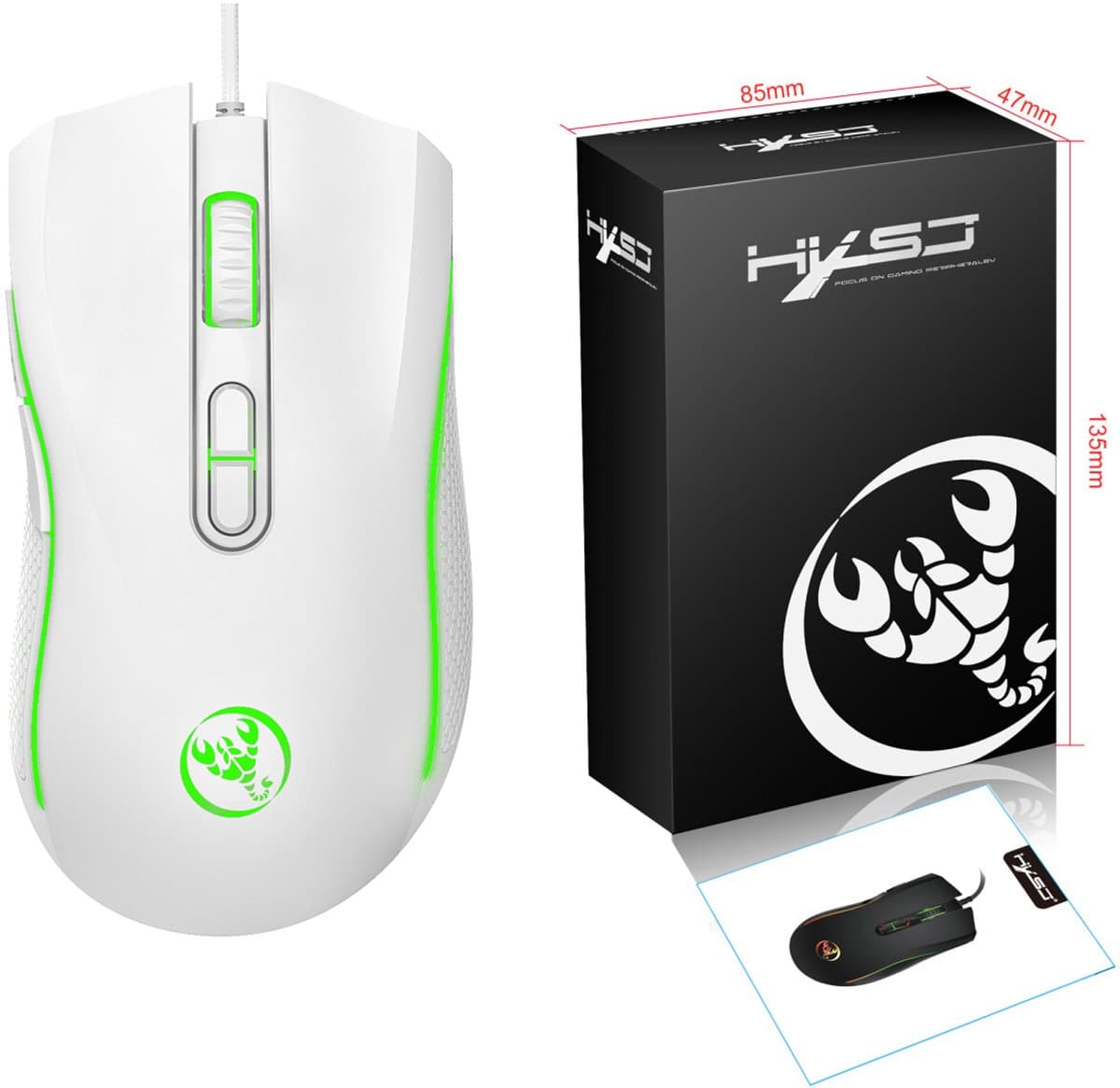 HXSJ A869 Bedrade Gaming Muis – 3200 DPI – RGB Verlichting – Ergonomisch – Programmeerbare DPI – USB Gaming Mouse – Wit thumbnail 6