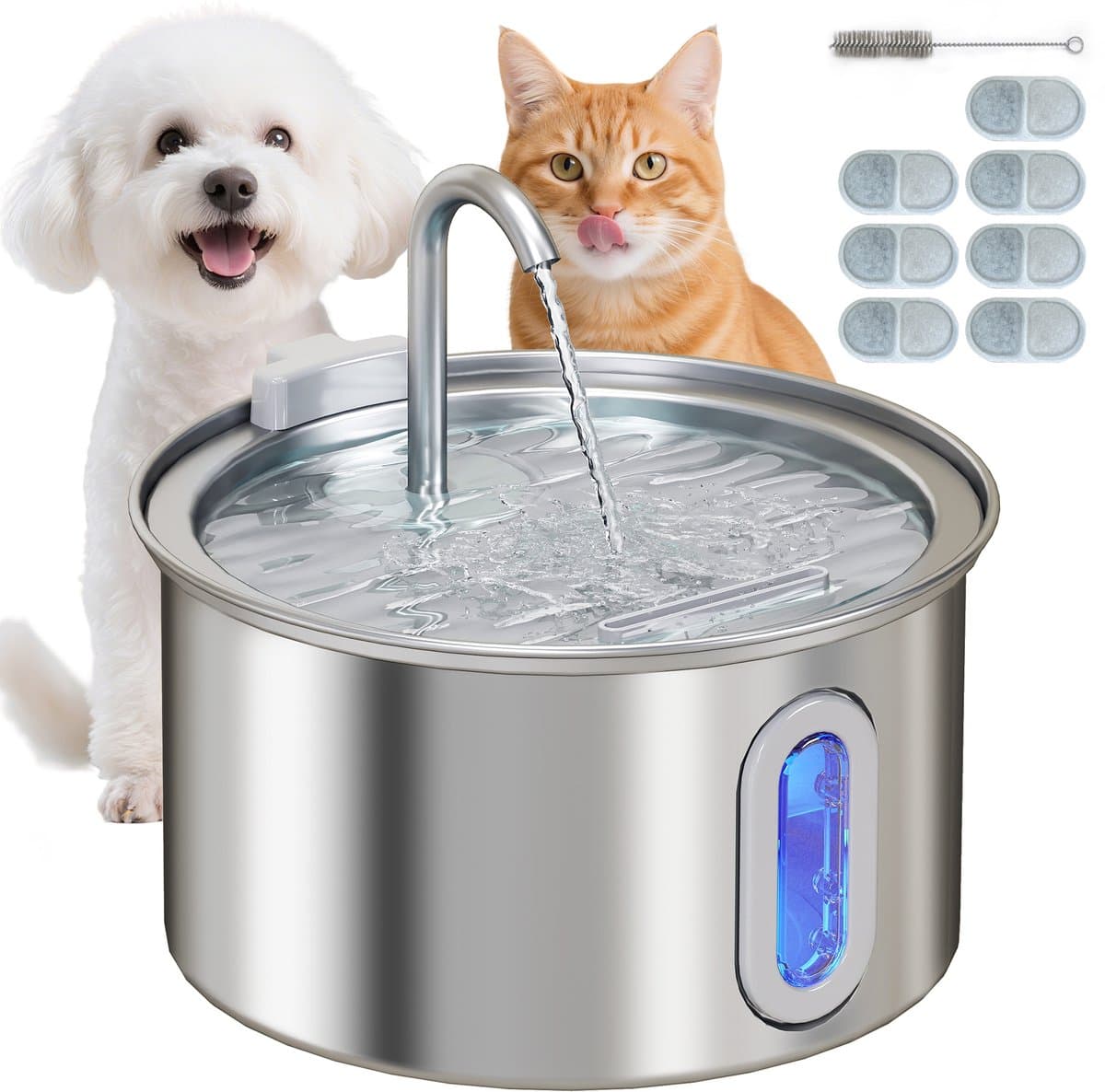 2,5 l RVS kattenwaterfontein met led en 2 standen