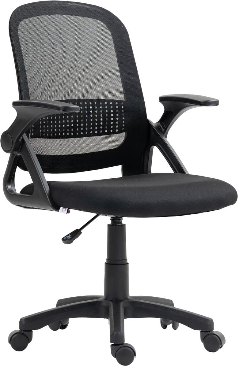 Ademende mesh-bureaustoel, ergonomische draaistoel met neerklapbare armleuningen en lendensteun, zwart thumbnail 2