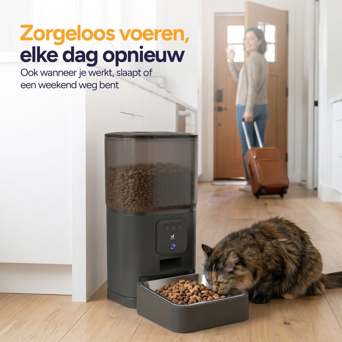 Viervoeter Feed Pro - Automatische Voerbak 6L - HD camera & Audio - Kat en Hond - Voerautomaat met App - Zwart thumbnail 5
