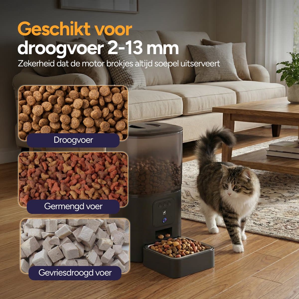 Viervoeter Feed Pro - Automatische Voerbak 6L - HD camera & Audio - Kat en Hond - Voerautomaat met App - Zwart thumbnail 3