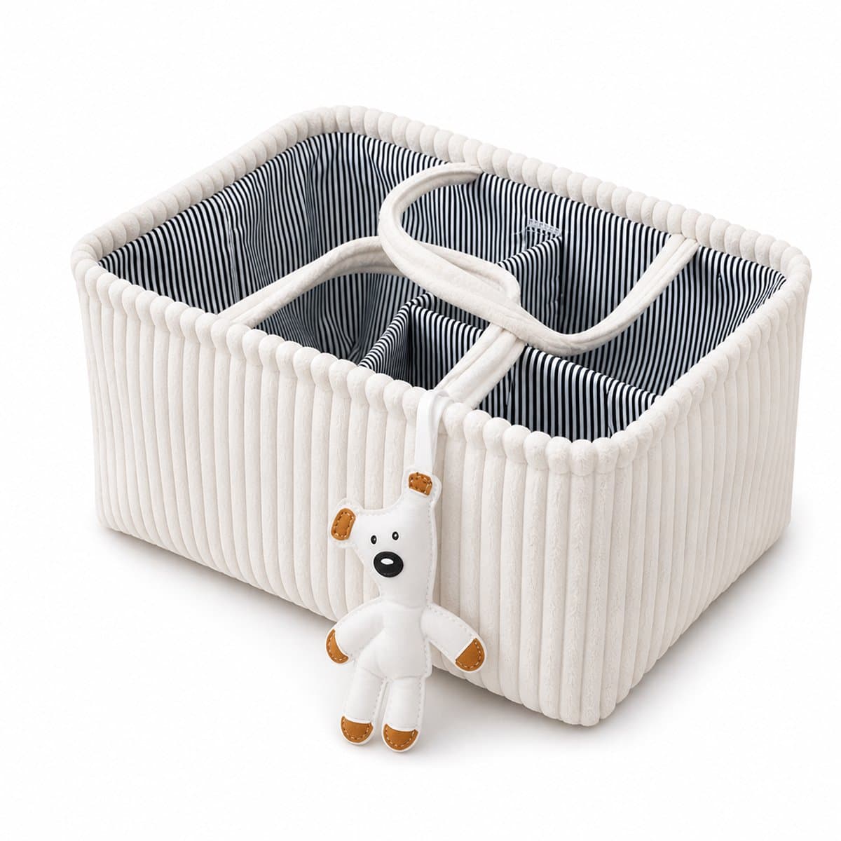 Opvouwbare Luiertas Organizer Bruin - Corduroy Luiermand met Vakken en Verdelers - Baby Opbergmand voor Luiers, Doekjes en Accessoires - Draagbare Nursery Caddy - Wit thumbnail 2