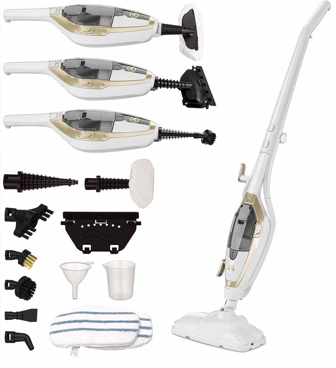 AG Stoomreiniger – 10-in-1 Steam Cleaner – Handstomer – Kledingstomer – Handstoomreiniger – Dieptereiniging voor Vloeren, Badkamer, Tegels, Ramen & Textiel – Vlekkenreiniger – 1500W – 115°C – Inclusief 13 Accessoires – White Gold Edition
