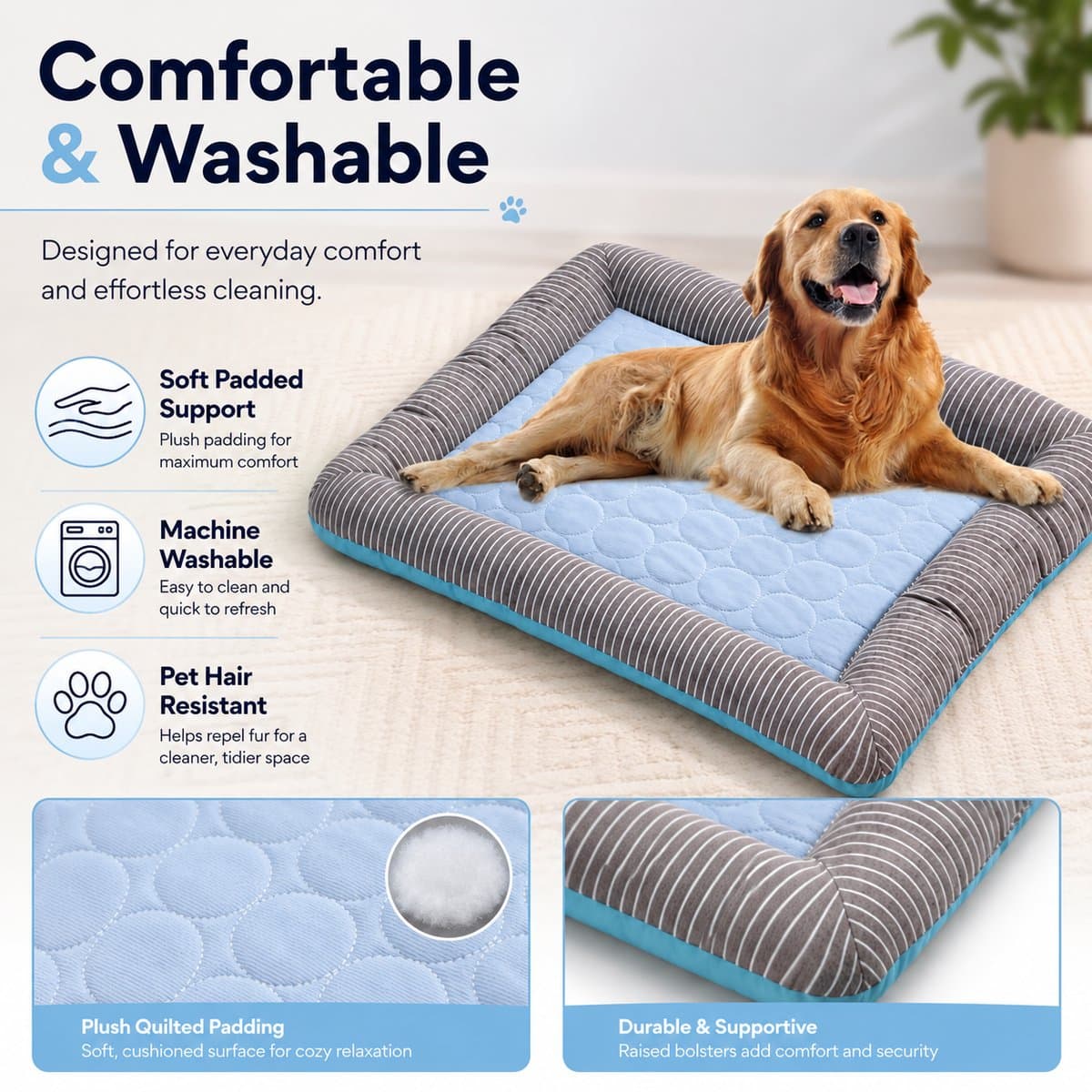 Zelfkoelende Koelmat Hond - Comfortabel Koelkussen en Ademende Ijszijde Hondenmand - Wasbare Koeldeken voor Honden en Katten - Blauw thumbnail 2