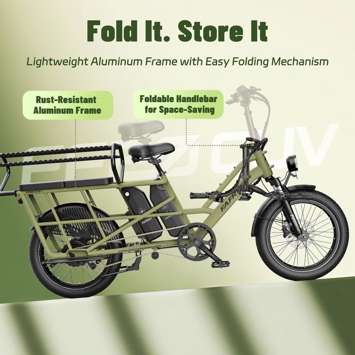 FAFREES FF20 CUV Familie Longtail E-Cargo Bike – Modulair, Dual-Accu 140km Bereik, 200kg Laadvermogen, Hydraulische Remmen – Zwart thumbnail 4