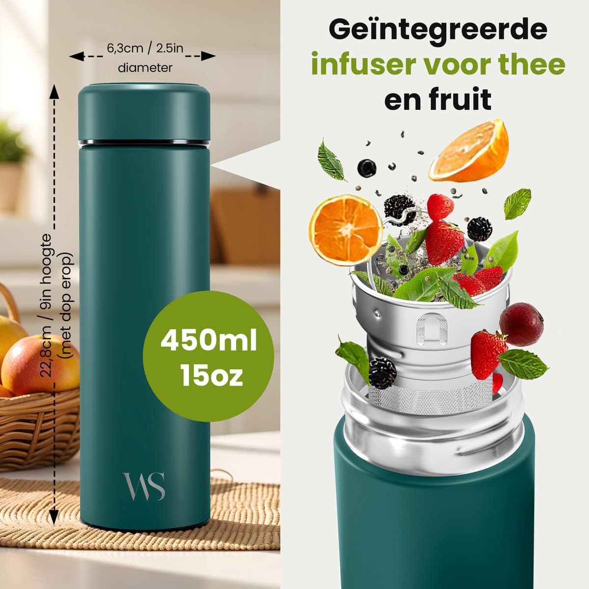 Wilford Thermosfles 450ml met Thee- en Fruitinfuser, RVS Lekvrij thumbnail 4