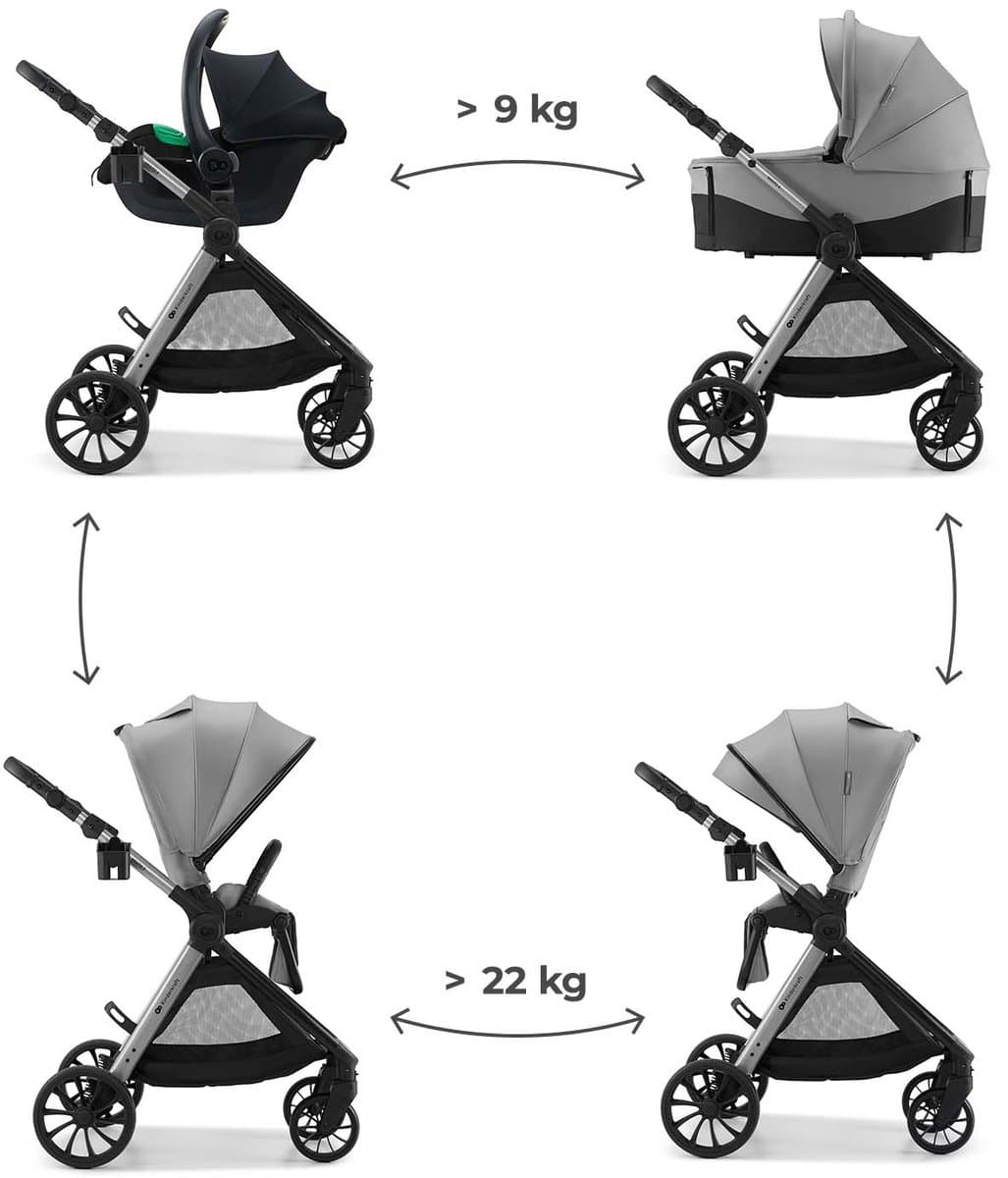Kinderkraft VESTO 2 – 3-in-1 kinderwagen – Memory buttons – Opvouwbaar met zitting 2 richtingen – Vering op alle wielen – Grijs thumbnail 2